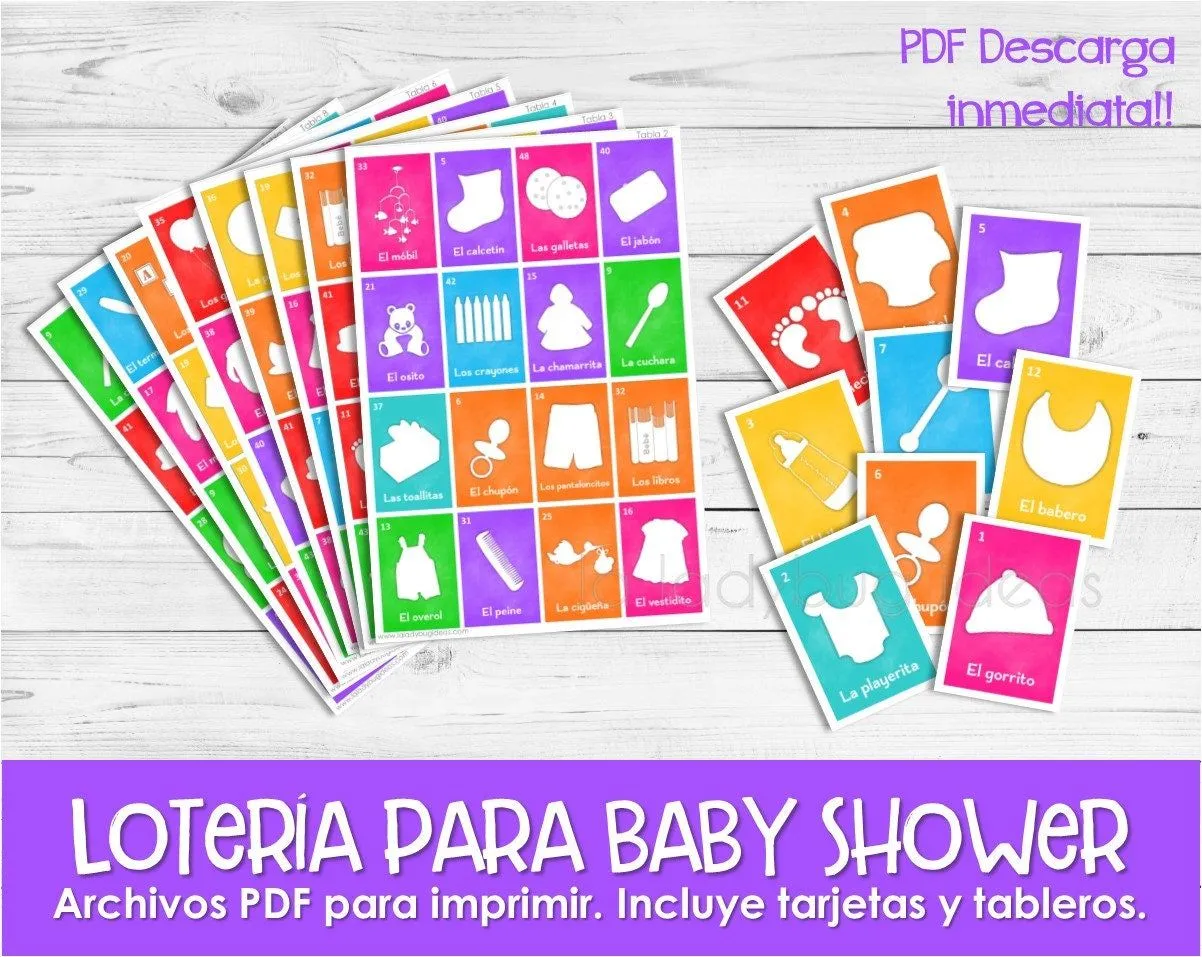 Juego para baby shower. Lotería para Baby Shower en Español. - Etsy España