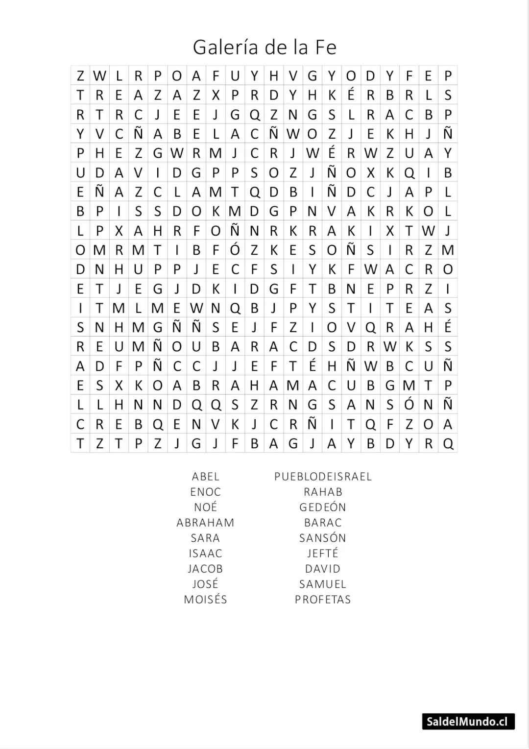 Sopa de Letras de la Biblia: Galería de la Fe - Sal del Mundo Sopa de Letras de la Biblia: Galería de la Fe - Sal del Mundo