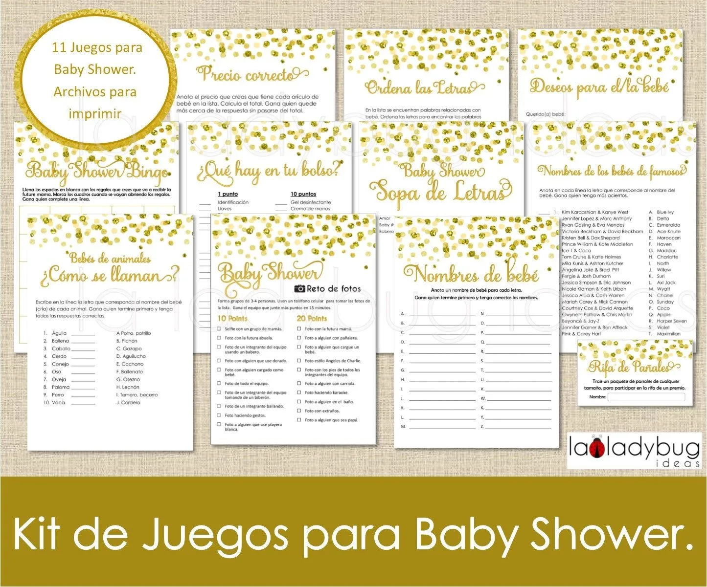Juegos para baby shower. Archivos PDF/JPEG para imprimir. 11 juegos. Baby  shower games in Spanish. Sopa de letras, carrera de nombres, bingo - Etsy  España