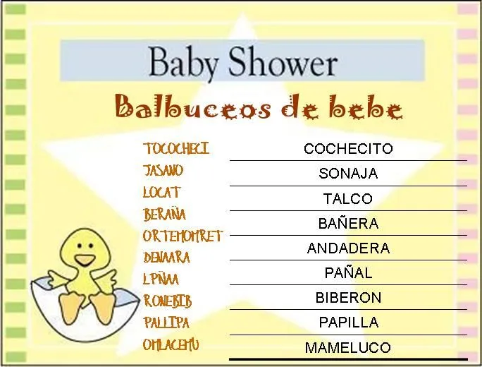 Juegos para baby shower balbuceo - Imagui