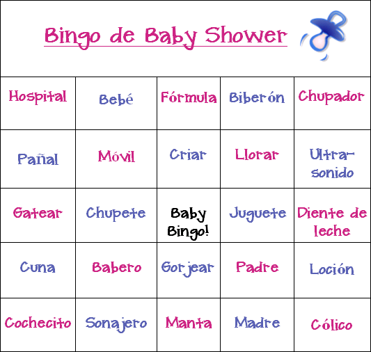  ... las demás tarjetas de juegos de baby shower bingo en español
