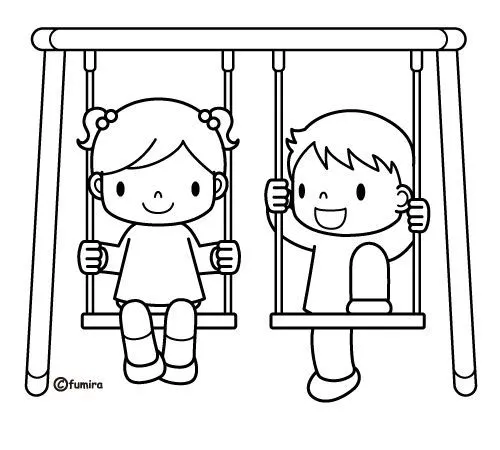 Dibujos de niños jugando en un parque para colorear - Imagui