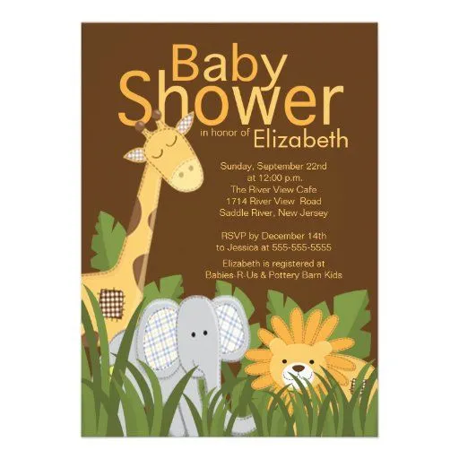 Jungle Safari Animal Neutral Baby Shower Personalized Invitations ...