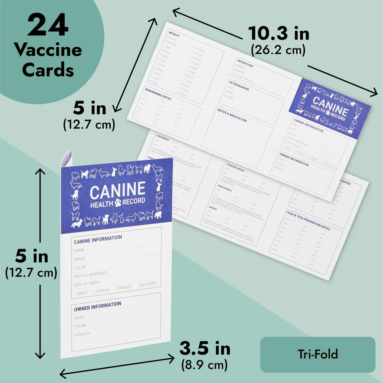 Juvale Paquete de 24 tarjetas de registro de vacunación para cachorros, vacunas  para perros y folletos de salud canina (5 x 3.5 pulgadas) : Amazon.com.mx:  Productos para animales