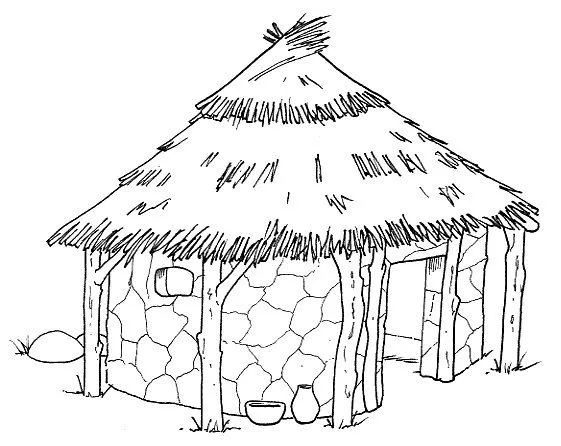Casa con techo de paja para pintar - Imagui