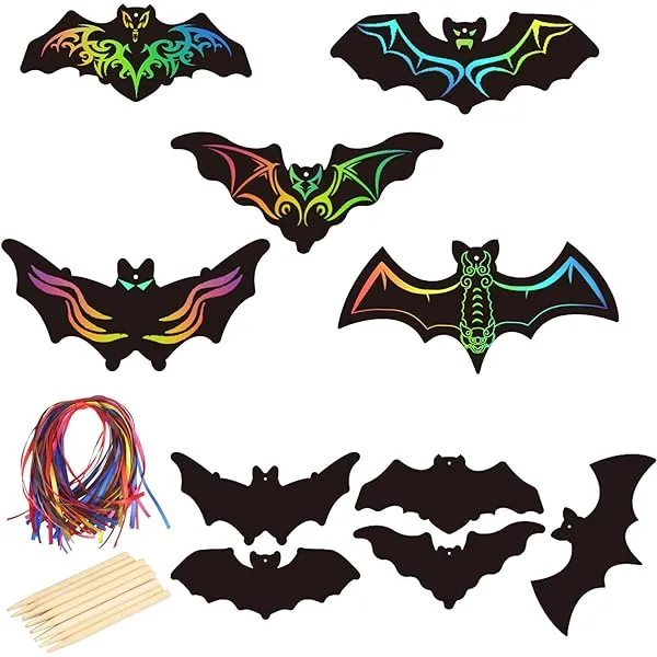 KATOOM 50pcs Scratch Art de Halloween Murciélago Rascar de Papel para Niños Rascado Dibujo con 12 punteros de Madera y 50 Cintas, Ideales para Manualidades y Decoraciones Infantiles de Halloween : Amazon.es: KATOOM 50pcs Scratch Art de Halloween Murciélago Rascar de Papel para Niños Rascado Dibujo con 12 punteros de Madera y 50 Cintas, Ideales para Manualidades y Decoraciones Infantiles de Halloween : Amazon.es: