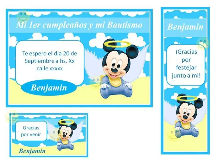 Kit Imprimible Mickey Mouse Bebe Tarjetas Bautismo Mas Kamistad ...