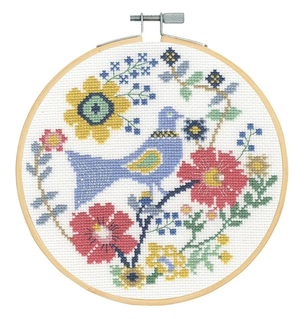 Kit punto de cruz “Pájaro entre flores” – Diseños Para Bordar