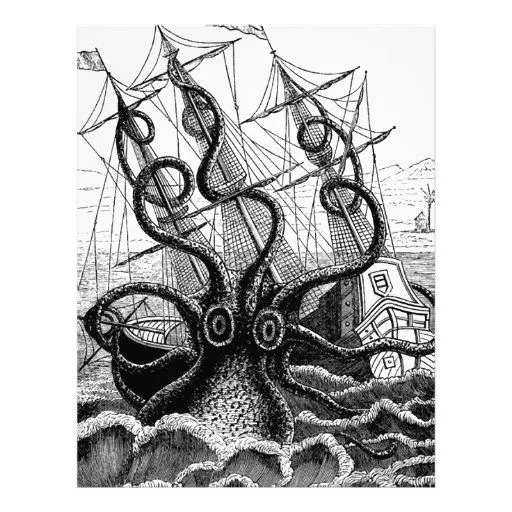 Kraken/pulpo Eatting un barco pirata, negro/blanco Plantillas De ...