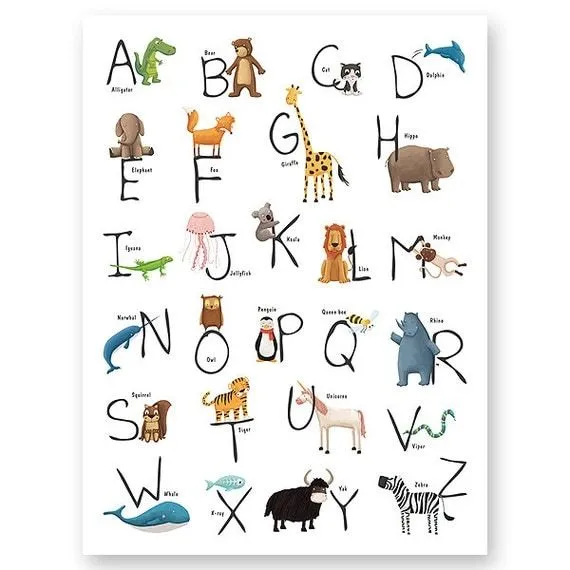 ABC Animal Alphabet print. Alphabet art . Nursery by MartaMunte