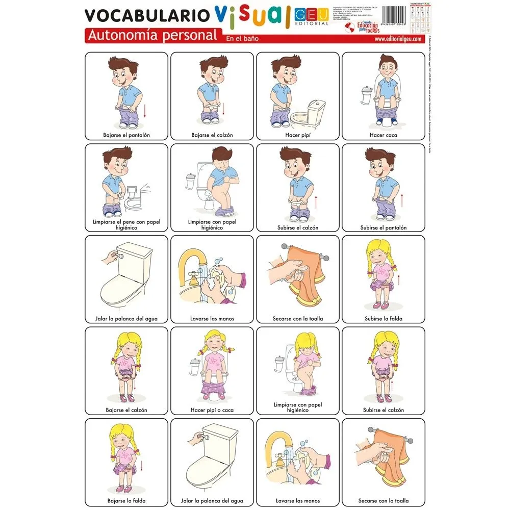 ☆ Lámina de vocabulario visual. Autonomía personal: En el baño ® Editorial GEU Mexico ☆ Lámina de vocabulario visual. Autonomía personal: En el baño ® Editorial GEU Mexico