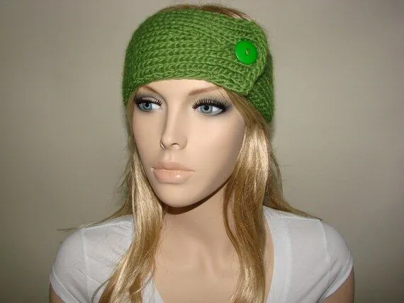 Lana de punto turbante diadema verde Crochetted por OtiliaBoutique