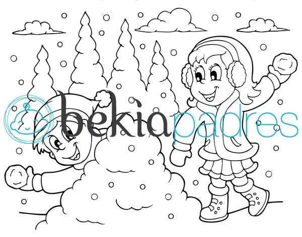 Lanzando bolas de nieve: dibujo para colorear