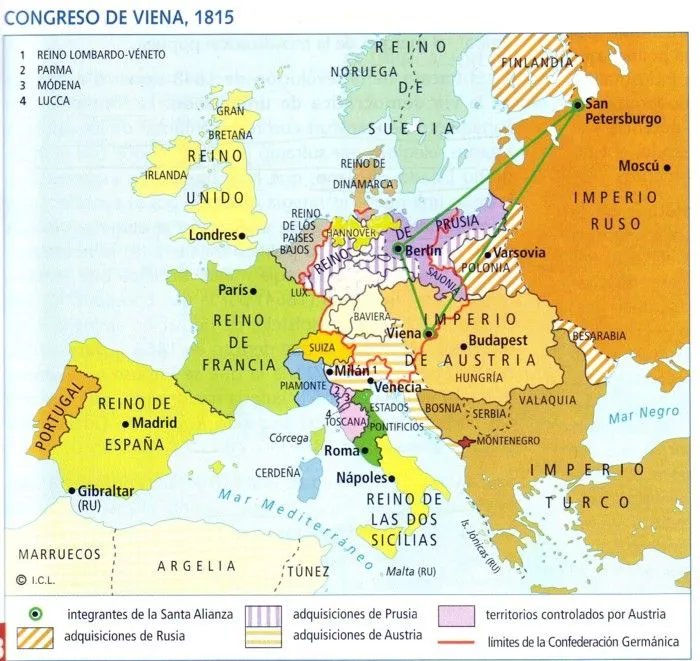 laura: Mapa de Europa después del Congreso de Viena.