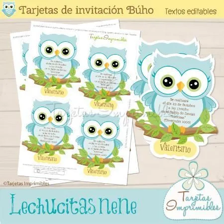 Invitaciones Lechucitas o Búhos nene para baby shower, bautismo ...