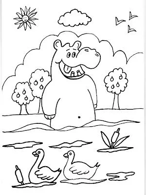 Leer, aprender, estudiar o imprimir Dibujo de un hipopótamos riendo ...