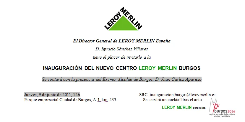 LEROY MERLIN: Invitaciones para la inauguración: Informal y formal