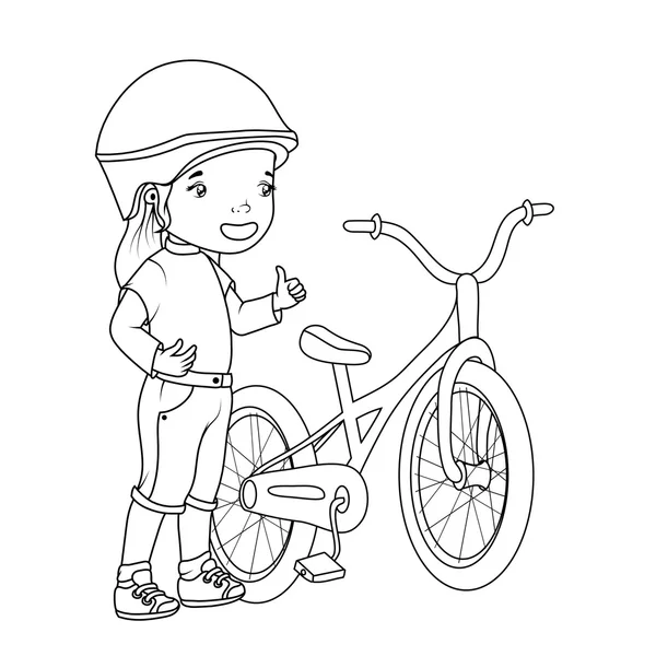 Libro para colorear: chica con bicicleta — Vector stock ...