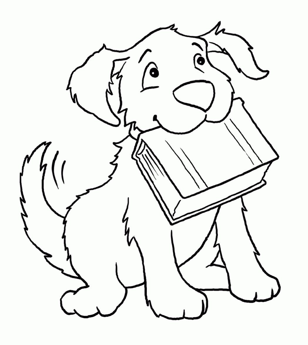 Dibujo de Perro con un libro para colorear. Dibujos infantiles de ...