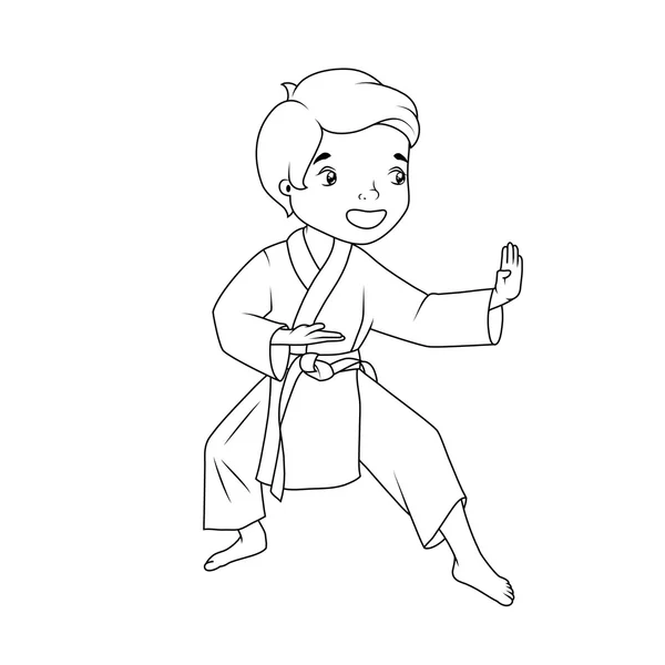 Libro para colorear: niño lleva practicando karate kimono — Vector ...