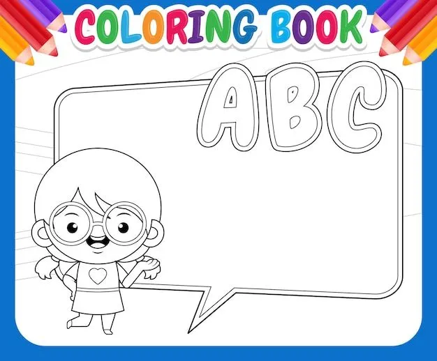 Libro de colorear para niños. feliz linda chica con gran bocadillo de  diálogo | Vector Premium