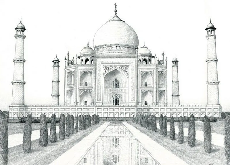 Dibujos para colorear para adultos India : Taj Mahal 3