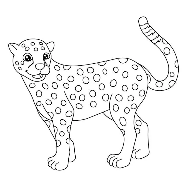 Una linda y divertida página para colorear de un guepardo. proporciona  horas de diversión para colorear para los niños. para colorear, esta página  es muy fácil. adecuado para niños pequeños y niños