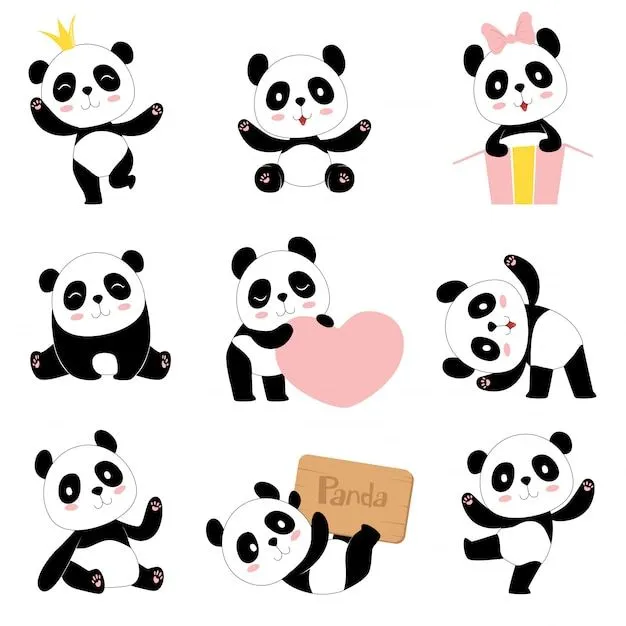 Lindo bebé pandas animales de juguete símbolos chinos oso panda adorable  adorable bebé mascota colección de personajes en estilo de dibujos animados  | Vector Premium