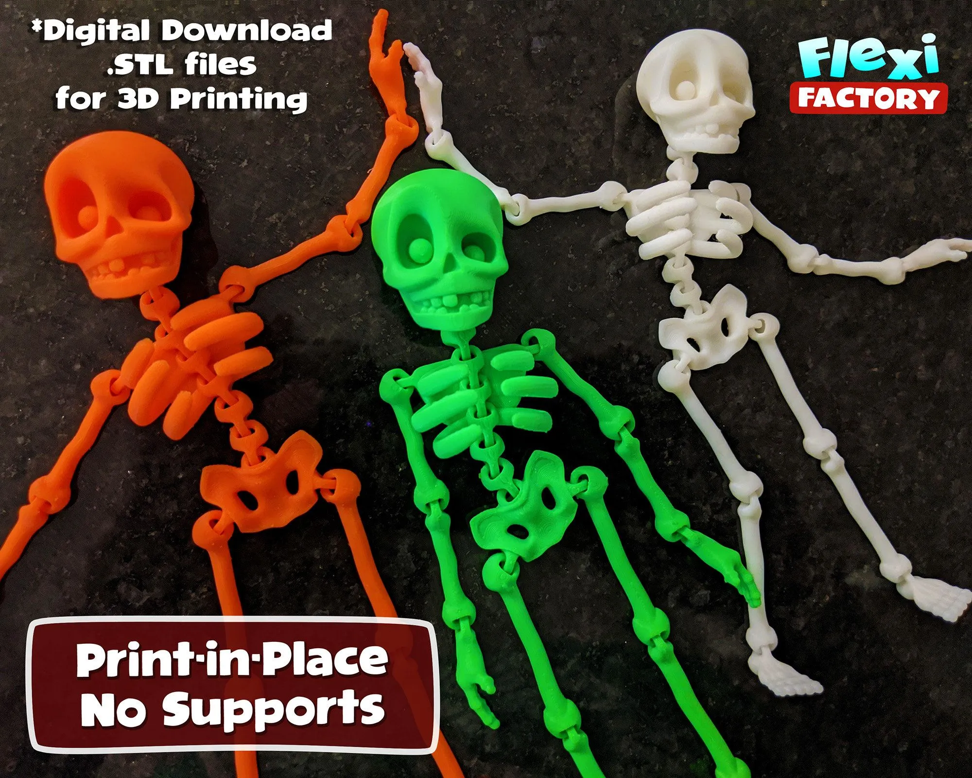 Lindo esqueleto flexi print-in-place STL para impresión 3D - Etsy México