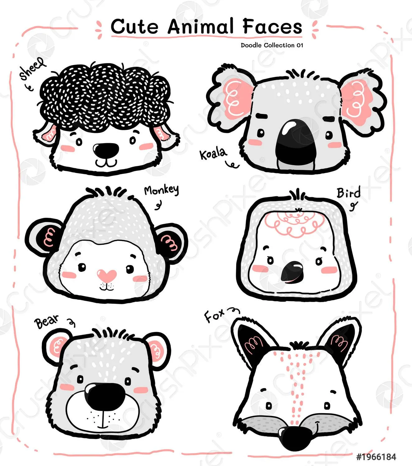 Lindo garabato feliz sonrisa salvaje animal cara cabeza colección - vector de stock 1966184 | Crushpixel Lindo garabato feliz sonrisa salvaje animal cara cabeza colección - vector de stock 1966184 | Crushpixel