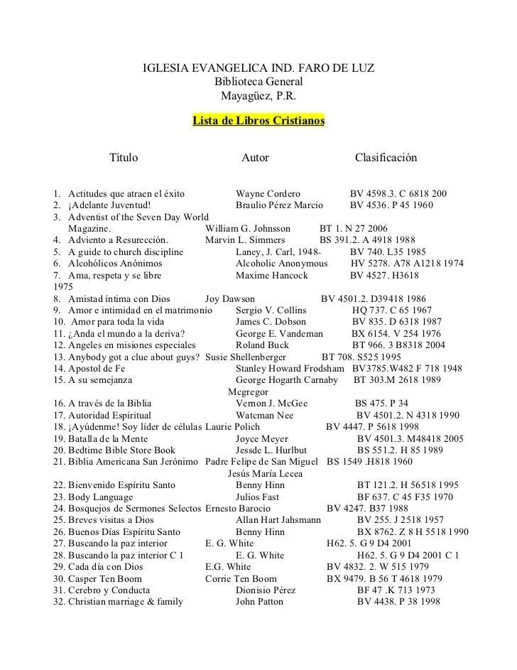 Lista de orden alfabetico de libros cristianos