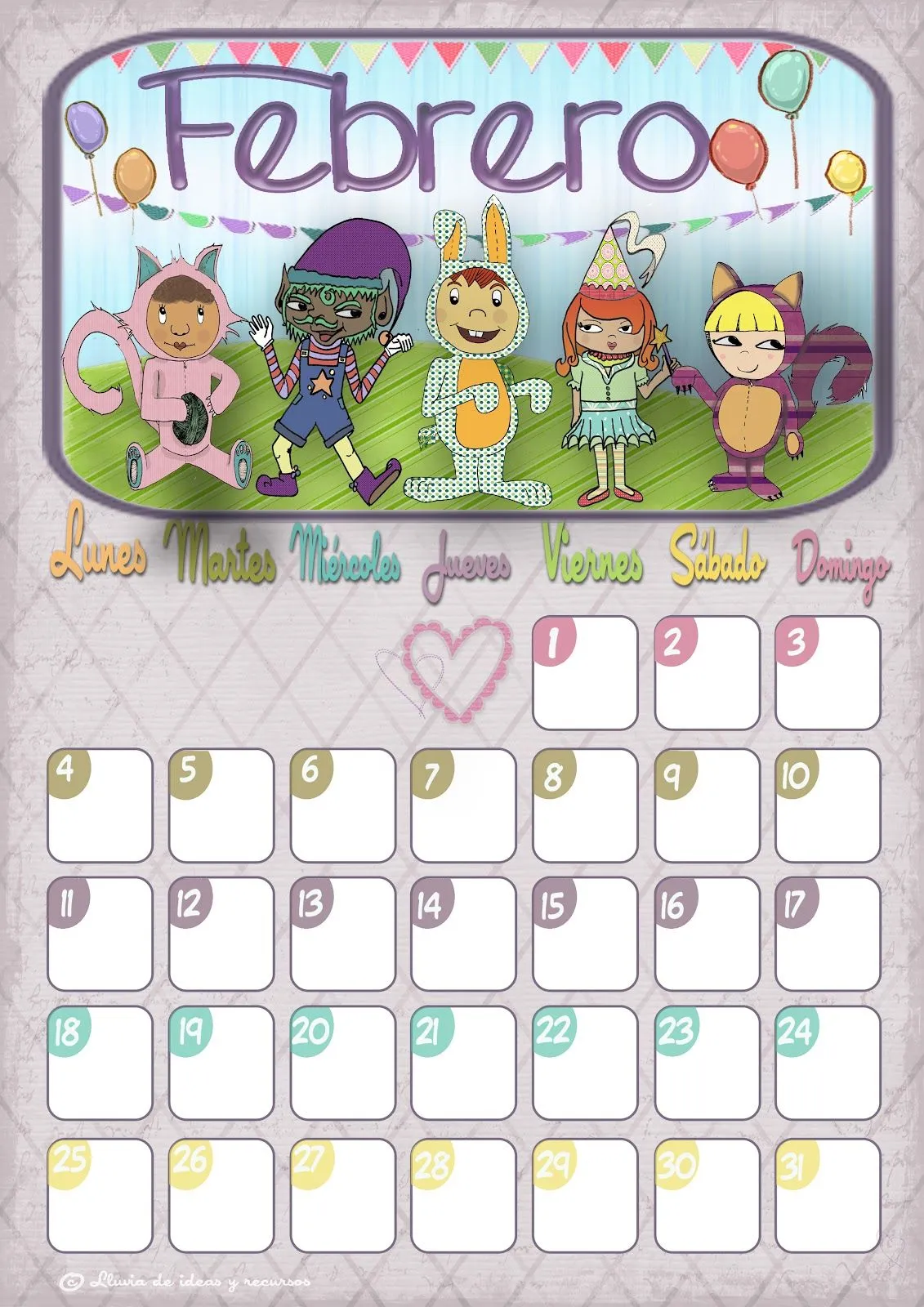 LLUVIA DE IDEAS: Descargables: Calendarios de Febrero 2013 LLUVIA DE IDEAS: Descargables: Calendarios de Febrero 2013