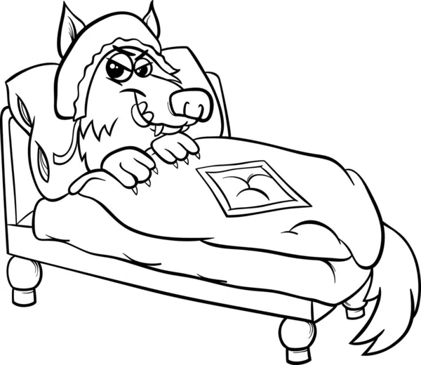 Lobo feroz en la cama para colorear página — Vector stock ...