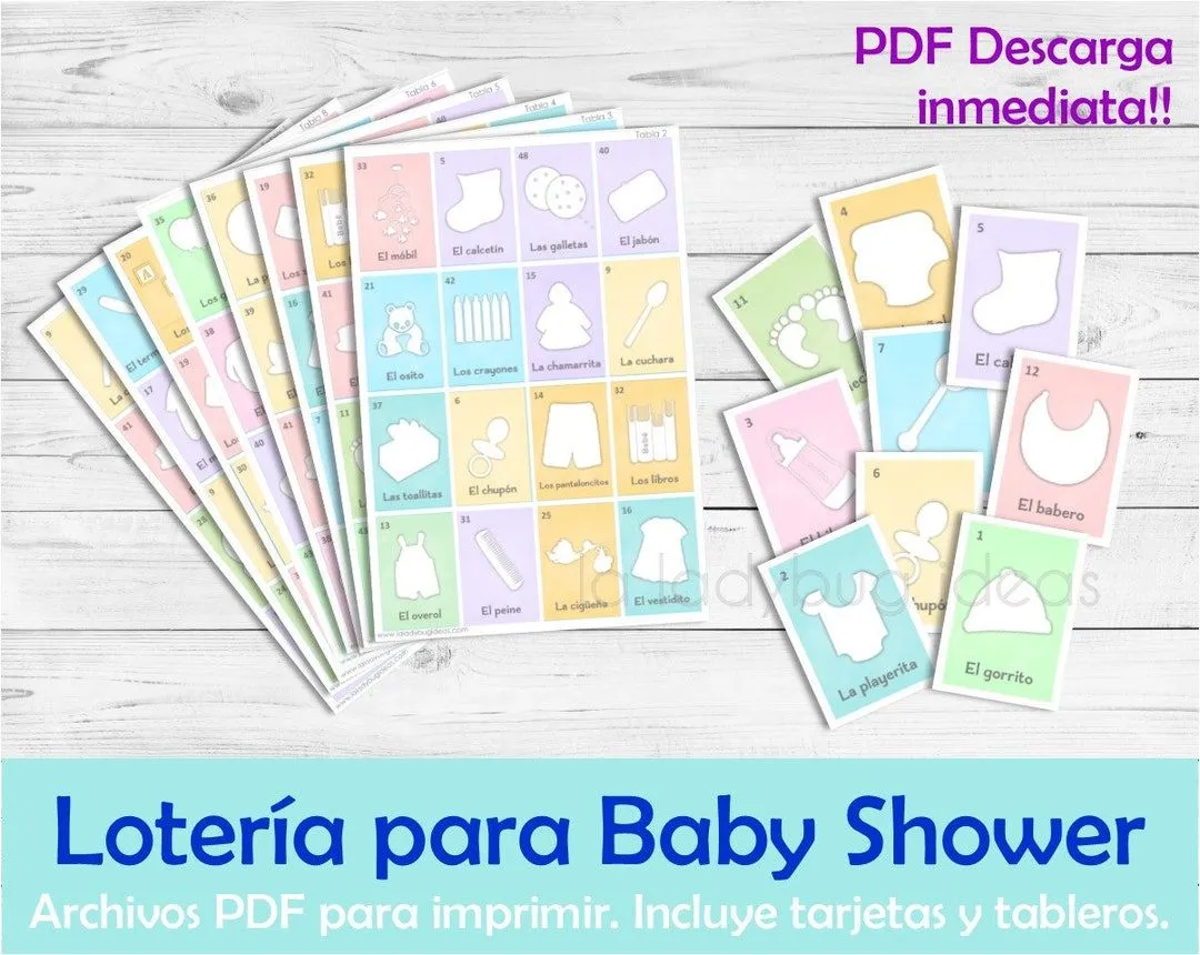 Lotería para Baby Shower en Español. Juego para baby shower. - Etsy México