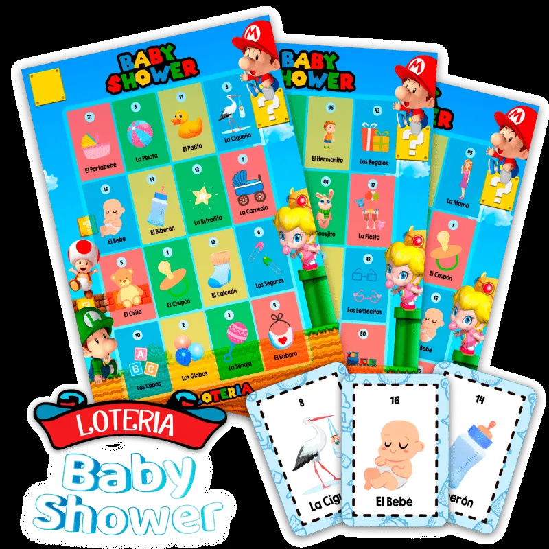 Lotería Baby Shower de Mario Bros Imprimible – AseMedia Digital Studio