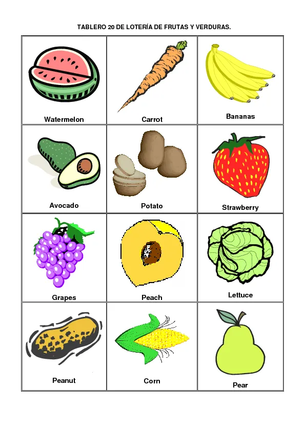 Loteria Frutas Y Verduras En Espanol E Ingles Pictures