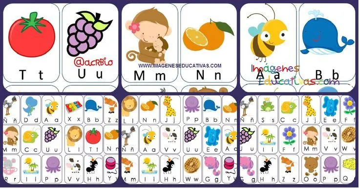 Lotería de Letras "animales y frutas". Formatos grande y pequeño ...