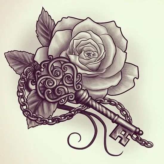 Love key and rose tattoo design | morgans fav | Pinterest | Rosa ...