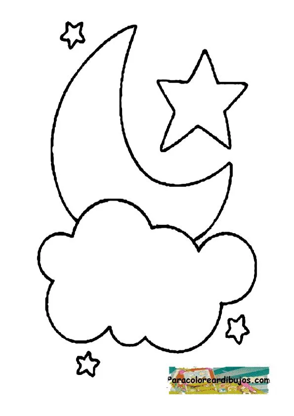 luna estrellas y nubes colorear | Colorear dibujos luna estrellas y nubes colorear | Colorear dibujos