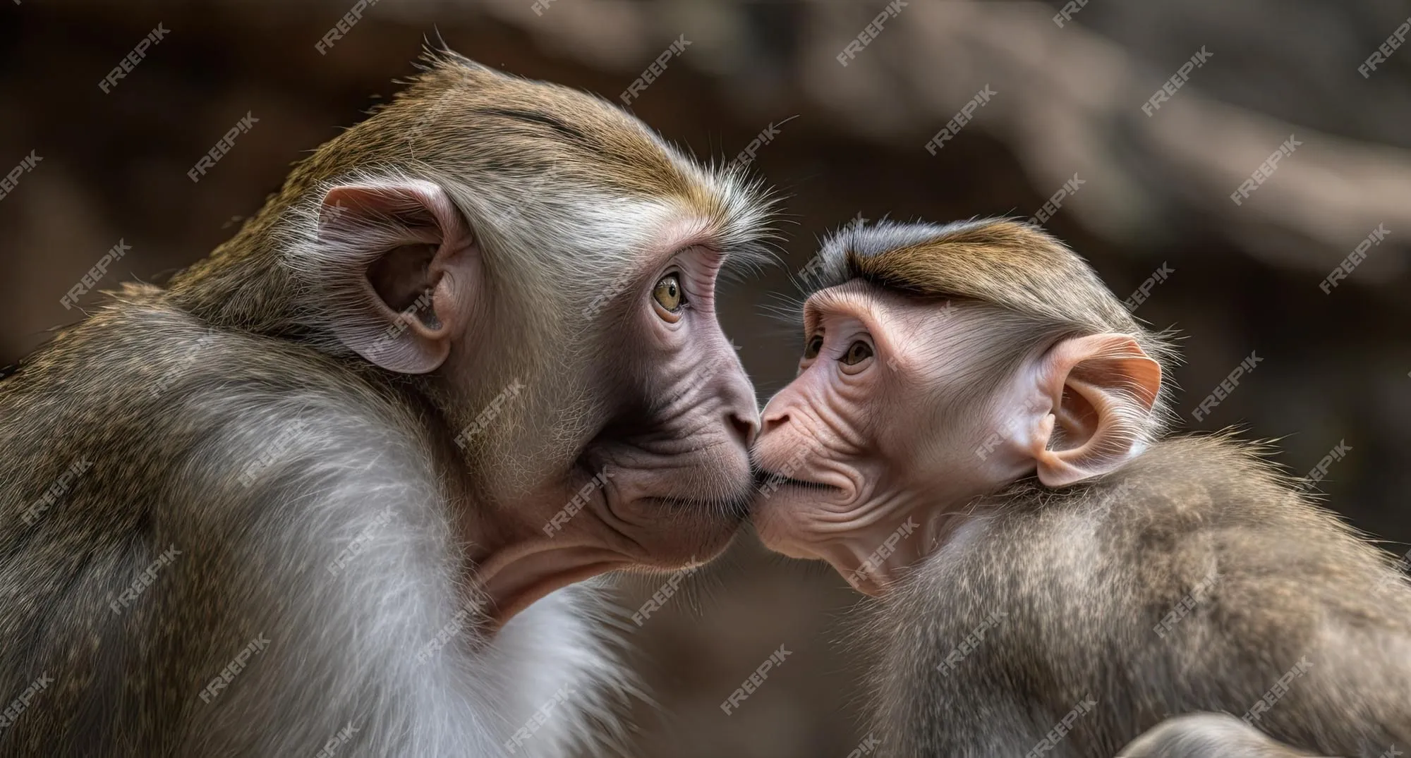 Una madre y un mono bebé besándose | Foto Premium