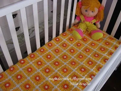Magia do Crochet: Colchas em crochet para bebé, modelo malmequer