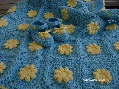 Magia do Crochet: Colchas em crochet para bebé, modelo malmequer