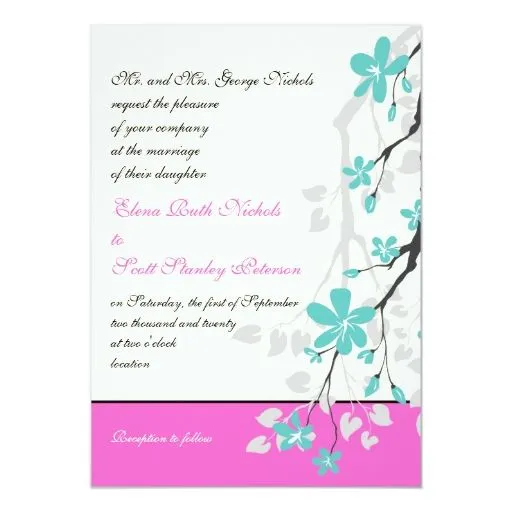 La magnolia florece la turquesa, boda de las rosas invitación 12,7 ...