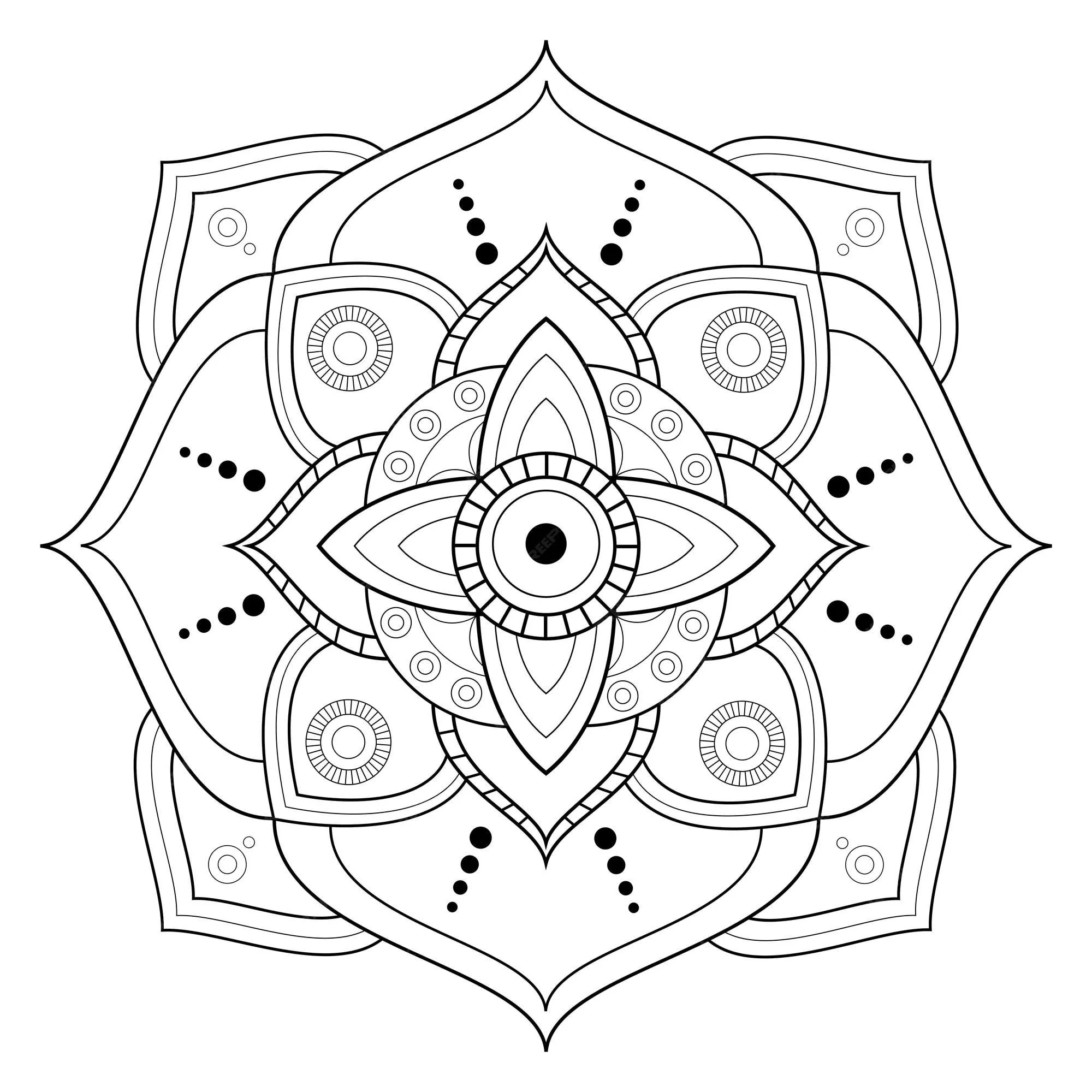Mandala circular en blanco y negro dibujo étnico para imprimir y colorear  de fondo | Vector Premium