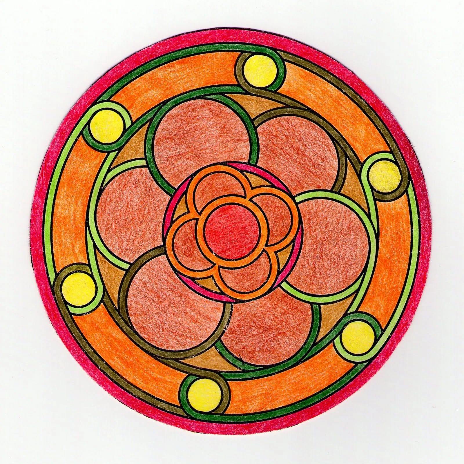 Mandalas Para Pintar: Estanque con flor, pintado Mandalas Para Pintar: Estanque con flor, pintado