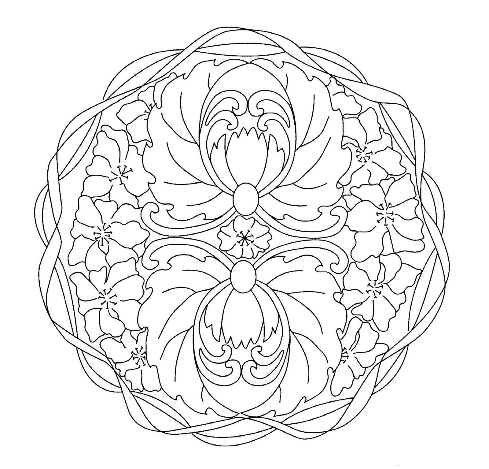 Mandalas Para Pintar: Mandala de flores y cenefas