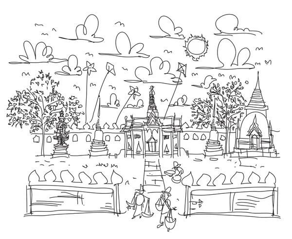 Mano dibuja la ilustración de vector del Palacio Real de Bangkok ...