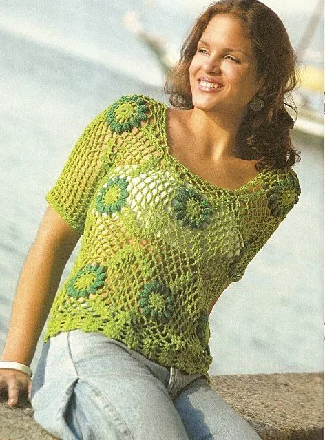 Blusas tejidas de cuadros en crochet - Imagui