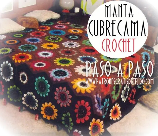 Manta cubrecama crochet con hexágonos florales / paso a paso ...