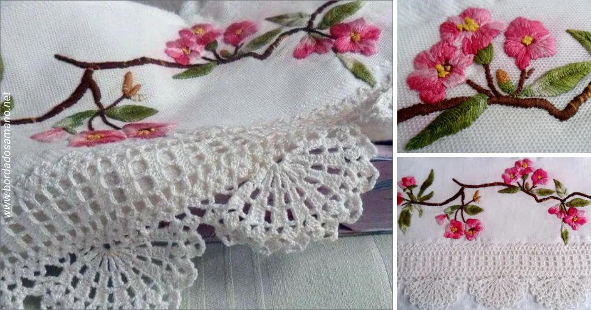 Mantel con ramos de flores - Bordado y crochet - Bordados a Mano